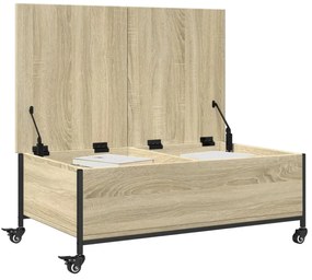 sonoma tölgy szerelt fa dohányzóasztal kerekekkel 91x55x34cm
