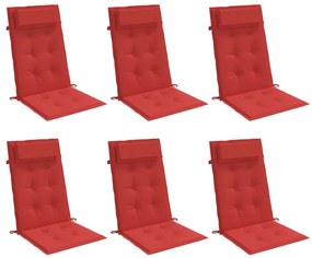 6 db piros oxford-szövet magas háttámlájú székpárna