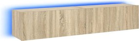 vidaXL 2 db sonoma tölgy színű fali TV-szekrény LED-del 80x35x31 cm