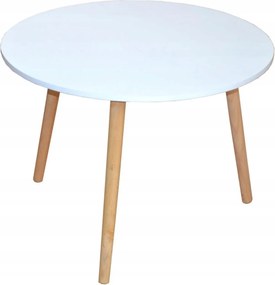 Dohányzóasztal Kerek 60 cm, Fehér Mdf asztallap, Fa lábak