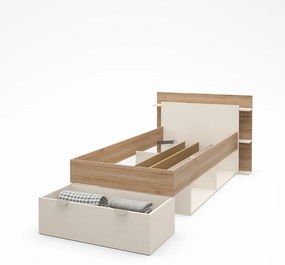 Fehér-natúr színű ágyneműtartós egyszemélyes ágy ágyrács nélkül, tölgyfa dekorral 90x200 cm Albo – Marckeric