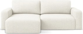 Krémszínű kordbársony kinyitható-tárolóhelyes sarokkanapé (bal oldali-heverő résszel) Kona – Makamii