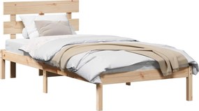 vidaXL Ágykeret fejtámlával Barna 90 x 200 cm Tömör fenyőfa