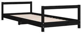 fekete tömör fenyőfa gyerekágykeret 90 x 200 cm
