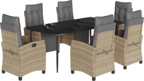 vidaXL 7 részes vegyes bézs polyrattan kerti étkezőgarnitúra párnákkal