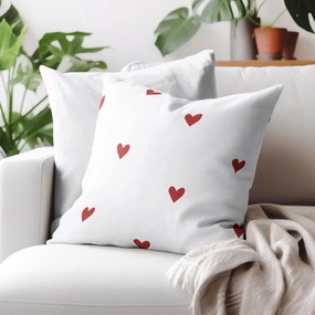 Goldea pamut párnahuzat - piros szívecskék, fehér alapon 50 x 50 cm