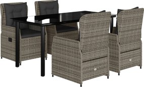 vidaXL 5 részes szürke polyrattan kerti étkezőgarnitúra párnával