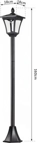 Outsunny LED napelemes kerti lámpa, rozsdamentes acél állólámpa, 160 cm magas, fekete