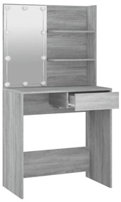 szürke sonoma színű LED-es fésülködőasztal 74,5 x 40 x 141 cm