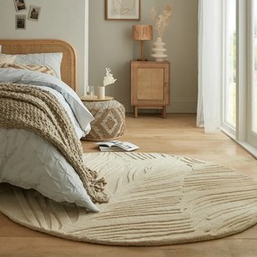 Bézs gyapjú kerek szőnyeg ø 160 cm Leaf - Flair Rugs