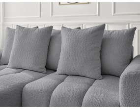 Szürke buklé kinyitható-tárolóhelyes sarokkanapé (bal oldali-heverő résszel) Roxelane – Bobochic Paris