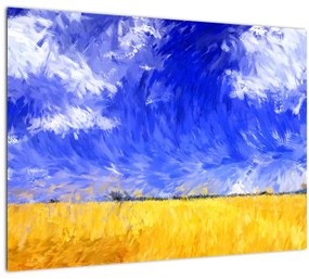 Kép - olajfestmény, arany mező (üvegen) (70x50 cm)