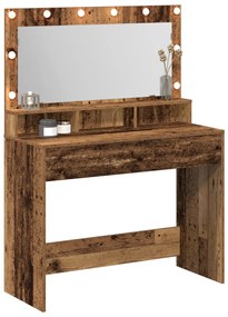 Öltözőasztal LED lámpákkal - Vintage fa - 100x41x135 cm