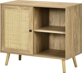 HOMCOM Konyhai Oldalszekrény Buffet Szekrény Rattan Ajtóval és 2 Tárolópolccal Étkezőbe 80x39x70 cm Természetes | Aosom