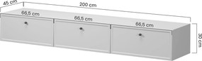 Lorini fali TV szekrény 200 cm fiókos - kasmír / arany T-bar fogantyúval