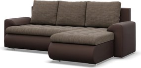 Tokio sarokkanapé, 2 ágyneműtartóval, fonott + műbőr, jobboldali, barna