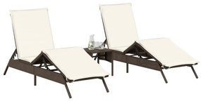 2 db barna polyrattan napozóágy párnával