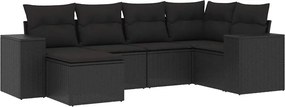 vidaXL 6 részes fekete polyrattan kerti ülőgarnitúra párnákkal