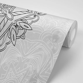 Tapéta Mandala téli motívummal fekete fehérben