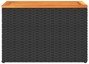 2 db fekete polyrattan és tömör fa kerti kisasztal 55x34x37 cm