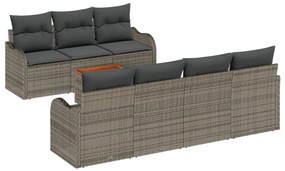 8 Darabos Kerti Kanapé Szett Párnákkal Szürke Poli Rattan Akácia, 2 Személyes Kerti Kanapé Párnákkal Szürke Poli Rattan