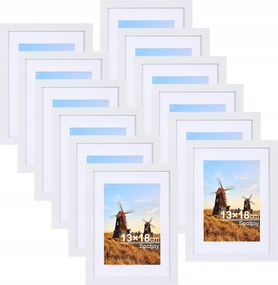 12 db-os képkeret szett 13x18 cm fa akril üveg fehér keret