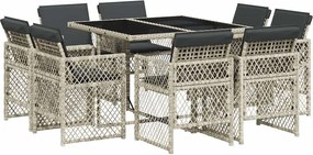 vidaXL 9részes világosszürke polyrattan kerti étkezőgarnitúra párnával