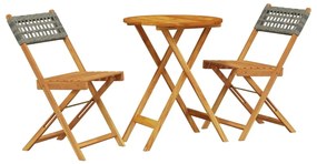 vidaXL 3 részes szürke polyrattan és tömör fa bisztrószett