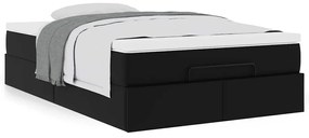 Ottomán ágykeret matraccal Fekete 120x200cm műbőrrel
