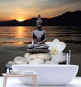 Gario Fotótapéta Buddha figura a köveken naplementében Anyag: Vlies, Méret: 250 x 250 cm