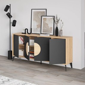 Fekete-natúr színű alacsony komód tölgyfa dekorral 180x82 cm Vae – Marckeric