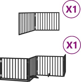 vidaXL fekete nyárfa 6 paneles összecsukható kutyakapu ajtóval 480 cm