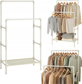 Ruhaakasztó Cipőtartó állvány Dupla 2 Rúd Stabil Ekrü