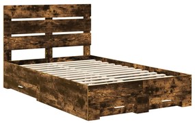vidaXL Ágykeret fiókkal fejtámlával Füstölt tölgy 135 x 190 cm Faanyag