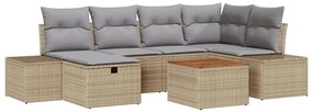 vidaXL Kerti Kanapé Szett párnával tárolóval 7 pcs Bézs Poli rattan