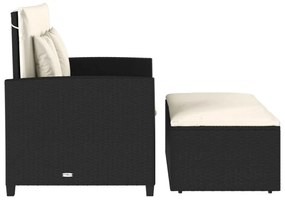 2 személyes fekete polyrattan kerti kanapé párnával