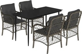 vidaXL 5 részes szürke polyrattan kerti étkezőgarnitúra párnával