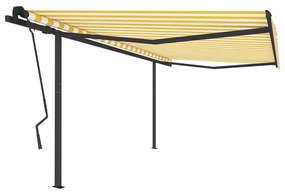 Sárga és fehér automata napellenző póznákkal 4,5 x 3,5 m