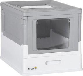 PawHut Fedeles Macska Alomtálca, Zárt Macska WC Kotorékkal, Kihúzható Tálca, Macska WC 5 kg-ig 47.5 x 35.5 x 36.7 cm Fehér + Szürke | Aosom