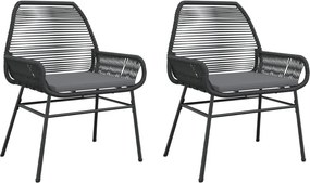 vidaXL 2 db fekete polyrattan kerti szék párnával