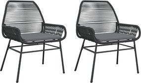 vidaXL 2 db fekete polyrattan kerti szék párnával