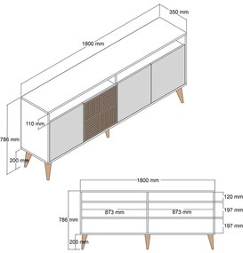 Krémszínű-natúr színű alacsony komód diófa dekorral 180x79 cm Milan – Kalune Design
