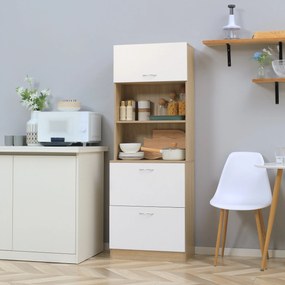 HOMCOM Konyhai Buffetszekrény 2 Fiókkal + Nagy Asztal 60 x 38 x 168 cm, Fehér MDF | Aosom