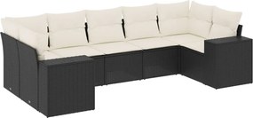 vidaXL 7 részes fekete polyrattan kerti ülőgarnitúra párnával