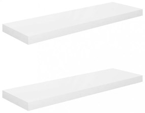 2 db magasfényű fehér MDF lebegő fali polc 80 x 23,5 x 3,8 cm