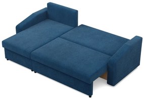 Zeus sarokkanapé, 1 ágyneműtartóval, döntött kartámasz, kordbársony, univerzális oldal, bonell töltet, kék