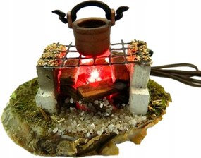 Tűzrakóhely Edényrel És Világítással 4,5V Betlehem dekorációhoz 6cm magas