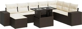 vidaXL 9 részes barna polyrattan kerti ülőgarnitúra párnákkal