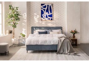 Kék kárpitozott franciaágy matraccal és ráccsal 180x200 cm Noira Slim - Bonami Selection