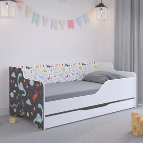 LILU Fehér gyerekágy háttámlával 160 x 80 cm - Dinoszauruszok